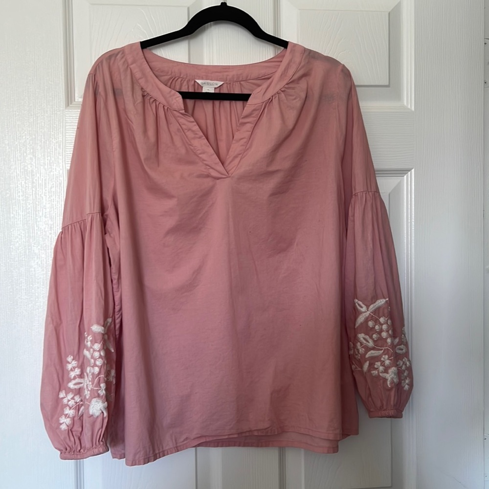 Caslon 100% Cotton Embroidered Bell Sleeve Blouse- Size XL